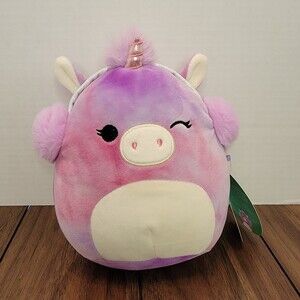 Squishmallow Wink Purple Swirl Christmas Unicorn w/ Ear Muffs Lola (RARE) NWT
